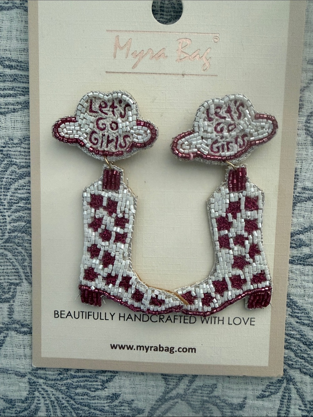 Myra Bag Pink and White 'Let’s Go Girls' Beaded Earrings